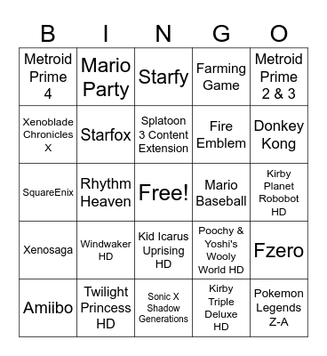 Brenden's Nintendo Direct 6/18/2024 Bingo Card Bingo Card