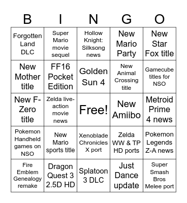 Nintendo 6-18-Direct Bingo Card