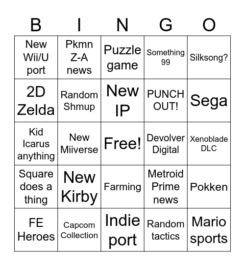 6.18 Nintendo Direct Bingo Card