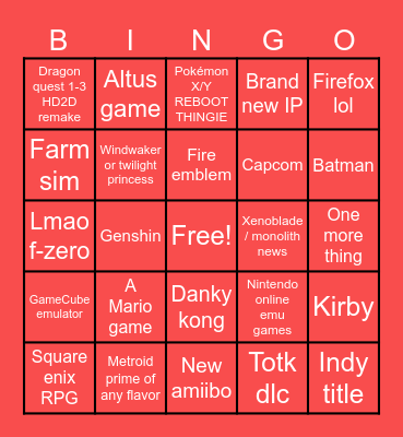 Nintendo direct clown card Bingo Card