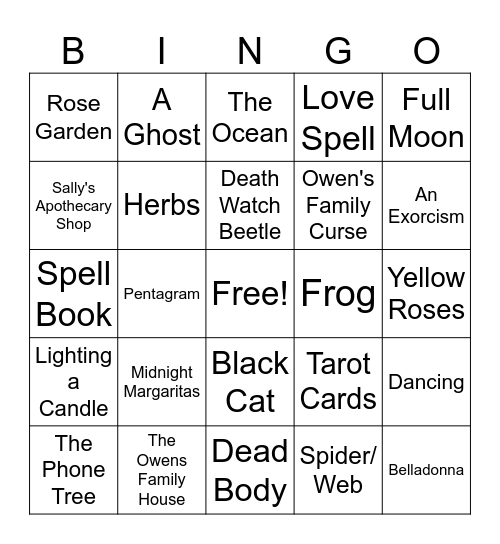 Practical Magic Bingo Card