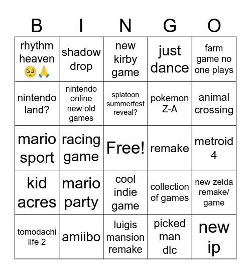 nintndo direct june 2024 Bingo Card