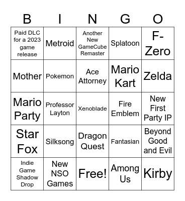 Nintendo Direct June 2024 Bingo Card