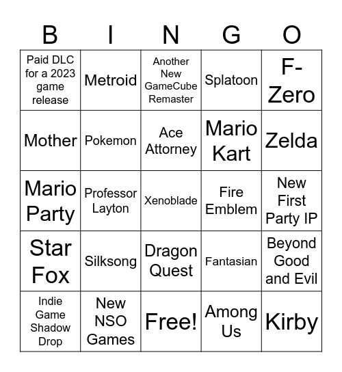 Nintendo Direct June 2024 Bingo Card