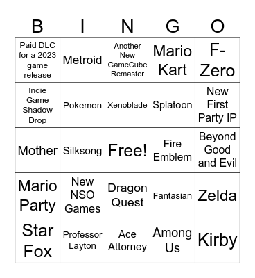 Nintendo Direct June 2024 Bingo Card