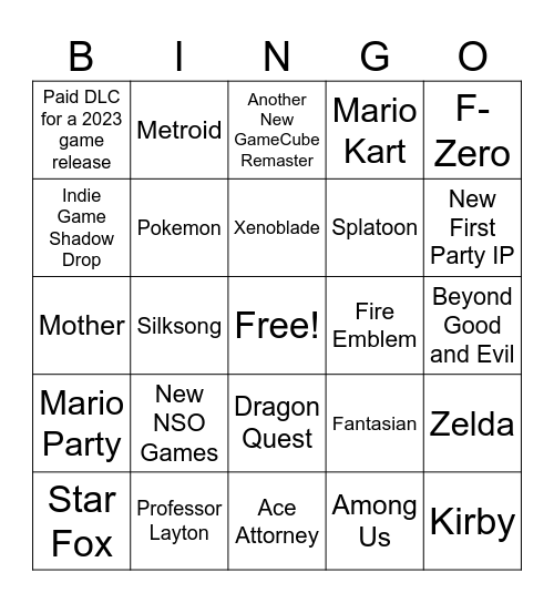Nintendo Direct June 2024 Bingo Card