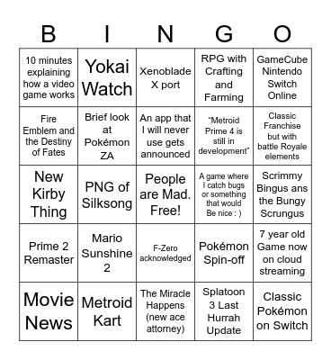 Nintendo Switch Bingo Card