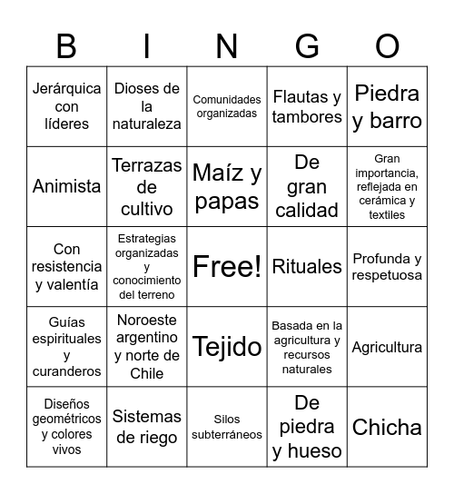 Bingo cultural diaguita Bingo Card