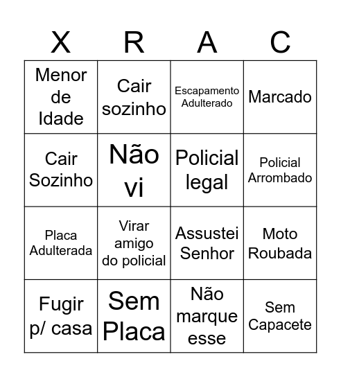 XRACING ENQUADROS Bingo Card