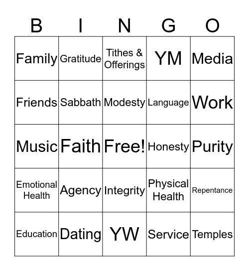For the Strength of Youth Bingo Card