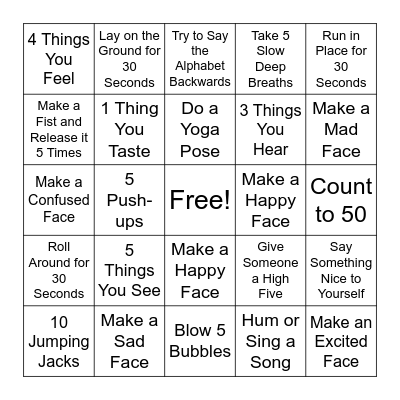 Coping Skills and Emotions Bingo Card Bingo Card