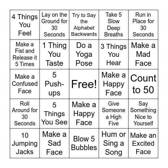 Coping Skills and Emotions Bingo Card Bingo Card