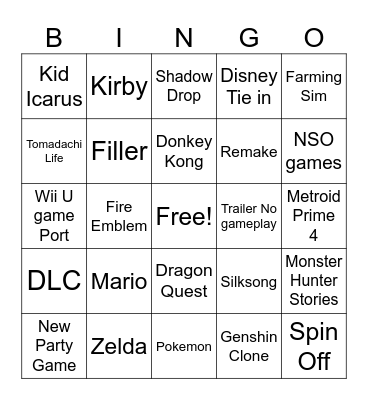 Nintendo Direct 2024 Bingo Card