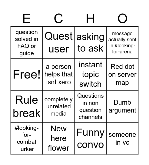 ECL chat bingo Card