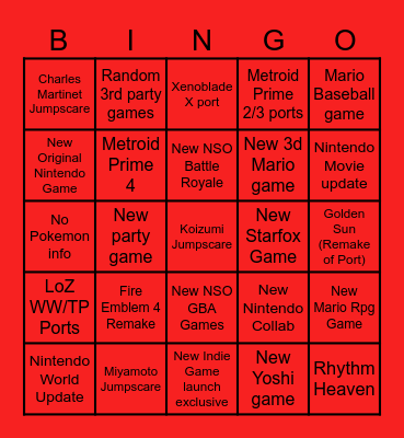 June 18th Nintendo Direct Bingo Card