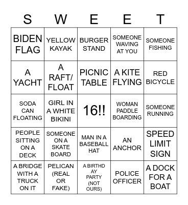 Sweet 16 Bingo Card