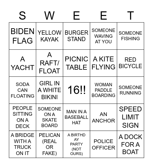 Sweet 16 Bingo Card