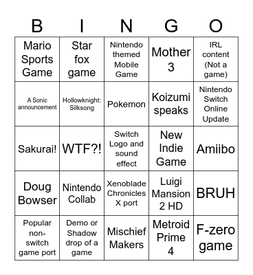 Nintendo Direct June 2024 Bingo Card