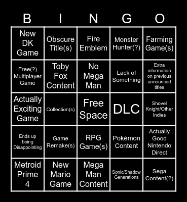 6/18/2024 Nintendo Direct Bingo Card Bingo Card