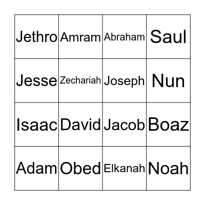 Fathers in the Bible Bingo Card
