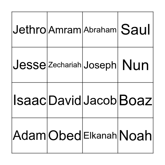 Fathers in the Bible Bingo Card