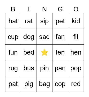 PHONICS BINGO Card