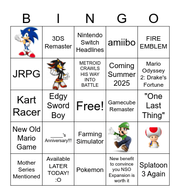 NINTENDO DIRECT 06.17.24 Bingo Card