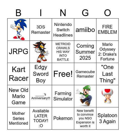 NINTENDO DIRECT 06.17.24 Bingo Card