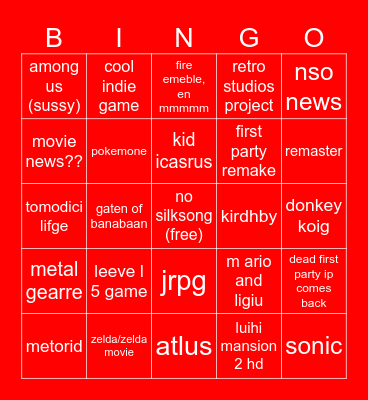 Nintendo Direct Bingo! Bingo Card