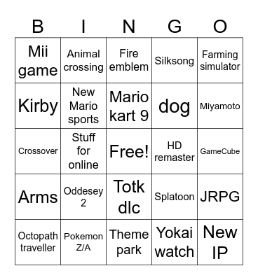 Nintendo Direct Bingo Card