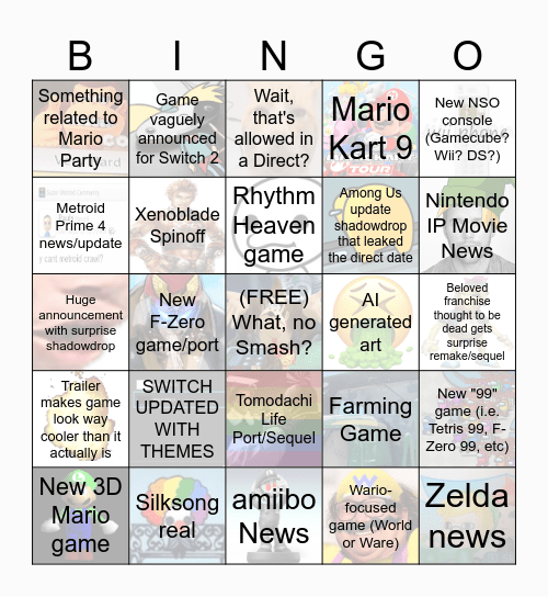 Nintendo Direct Bingo 6/18/2024 Bingo Card