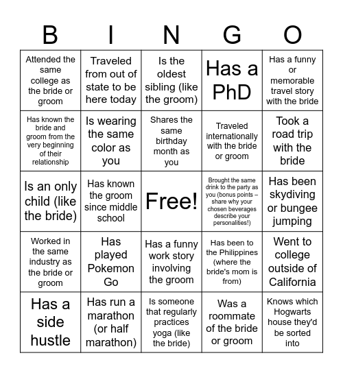 Engagement Party  Bingo Card