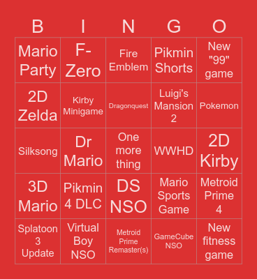 Nintendo Direct - 6/18/2024 Bingo Card