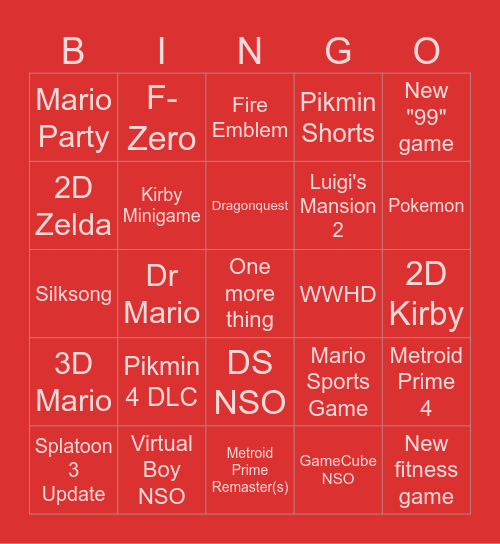 Nintendo Direct - 6/18/2024 Bingo Card