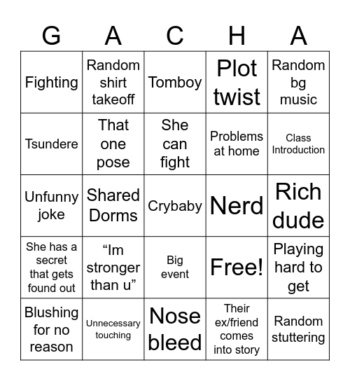 Gacha wife Bingo Card