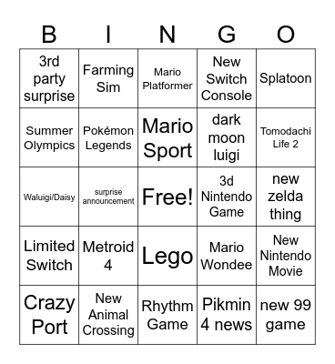 nintendo Bingo Card