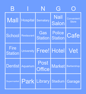 Locations and Places! Bingo Card