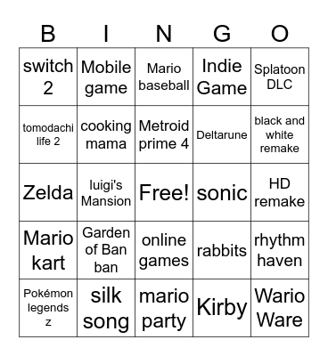 nintendo direct Bingo Card