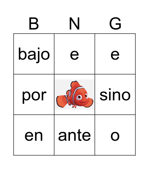 LAS CONJUNCIONES Bingo Card