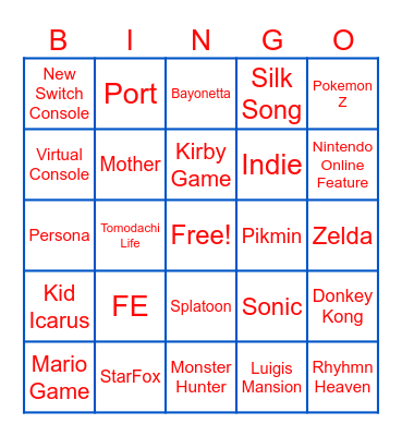 Nintendo Direct 6/18/2024 Bingo Card