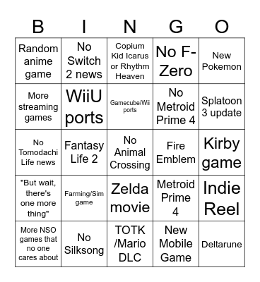 Nintendo Direct/Announcements 2024 Bingo Card