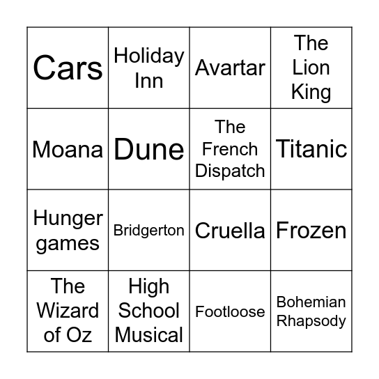 Music Bingo Card