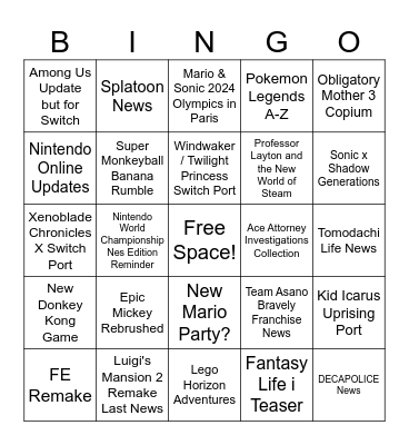 NINTENDO DIRECT JUNE 2024 PREDICTIONS Bingo Card