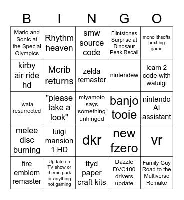 last direct Bingo Card