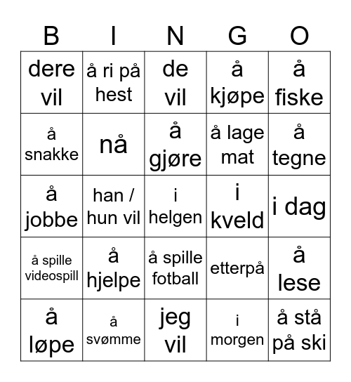 Querer + fritidsaktiviteter Bingo Card