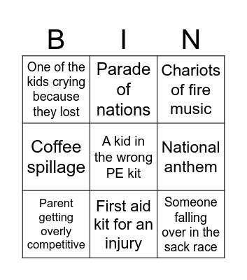 CHI Sports Day Bingo Card