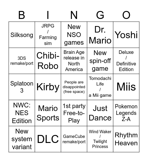 June 2024 Nintendo Direct Bingo Card