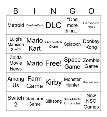 Nintendo Direct June 2024 Bingo Card