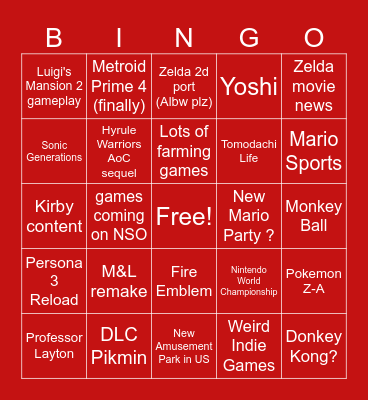 June 2024 Nintendo Direct Bingo Card