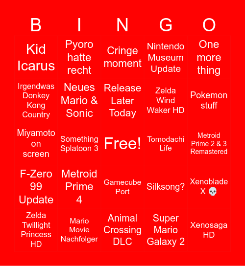 Nintendo Direct 18.06 Bingo Card